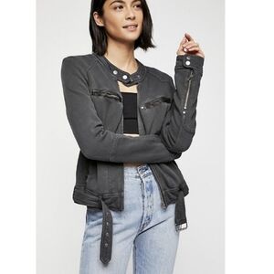 FREE PEOPLE ride by knit moto jacket faded black xs